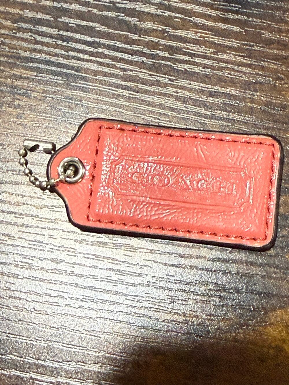 Coach Coral Salmon Pink Patent Leather Hangtag Keychain Frame Logo